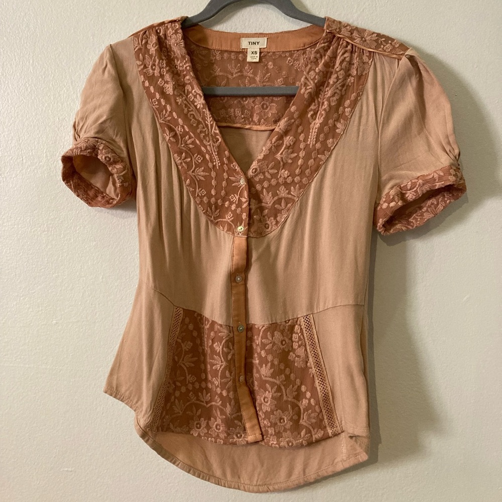 Anthropologie Embroidered Dusty Rose Blouse XS